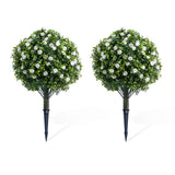 Buis artificiel Garvee avec roses, 60 cm, blanc - Résistant aux UV et aux intempéries, en polyéthylène, avec piquets métalliques pour la décoration intérieure et extérieure, lot de 2 - Blanc