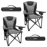 Garvee Lot de 2 chaises de camping pliantes, charge 200 kg, dossier haut rembourré, tissu Oxford 600×300D, sacs inclus, jardin et plage - Noir + Gris