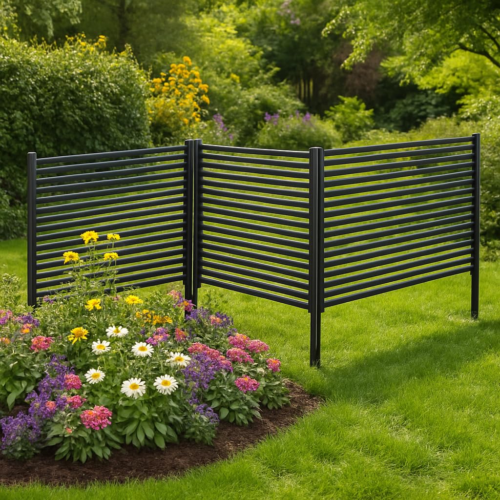 Clôture extérieure Garvee en métal, 3 panneaux, antirouille, résistante aux intempéries, robuste, répulsive pour animaux, pour jardin ou terrasse, 270 x 120 cm, noir.