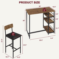 Garvee Table de bar avec 2 tabourets rembourrés, ensemble 3 pièces. Pour cuisine, petits espaces, style vintage.