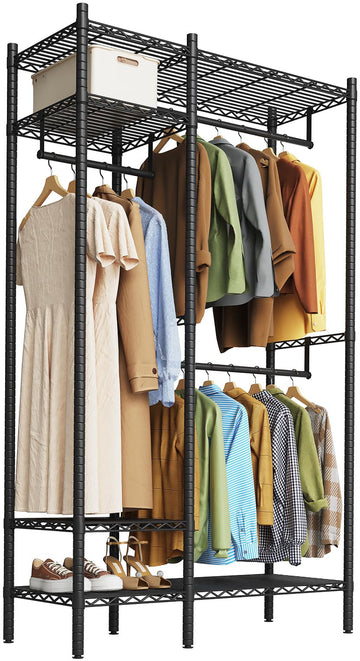 Garvee Portant à vêtements en métal à 4 niveaux, 3 barres réglables en hauteur, revêtement en poudre noir, pour chambre et magasin