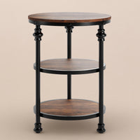 Garvee table d'appoint ronde à 3 étagères, pieds de support en métal, MDF rustique pour le salon et la chambre, 60 cm h × 46 cm l × 46 cm l, brune rustique