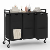 Garvee Panier à Linge avec 3 Sacs Amovibles, Châssis Métal, Roulettes Verrouillables pour Salle de Bain, 120L, Tissu Oxford