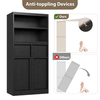 Armoire de salle de bain haute Garvee 130 cm (51 po) avec 2 tiroirs et portes, MDF, imperméable et résistant aux rayures, noir, polyvalente pour la salle de bain et le salon
