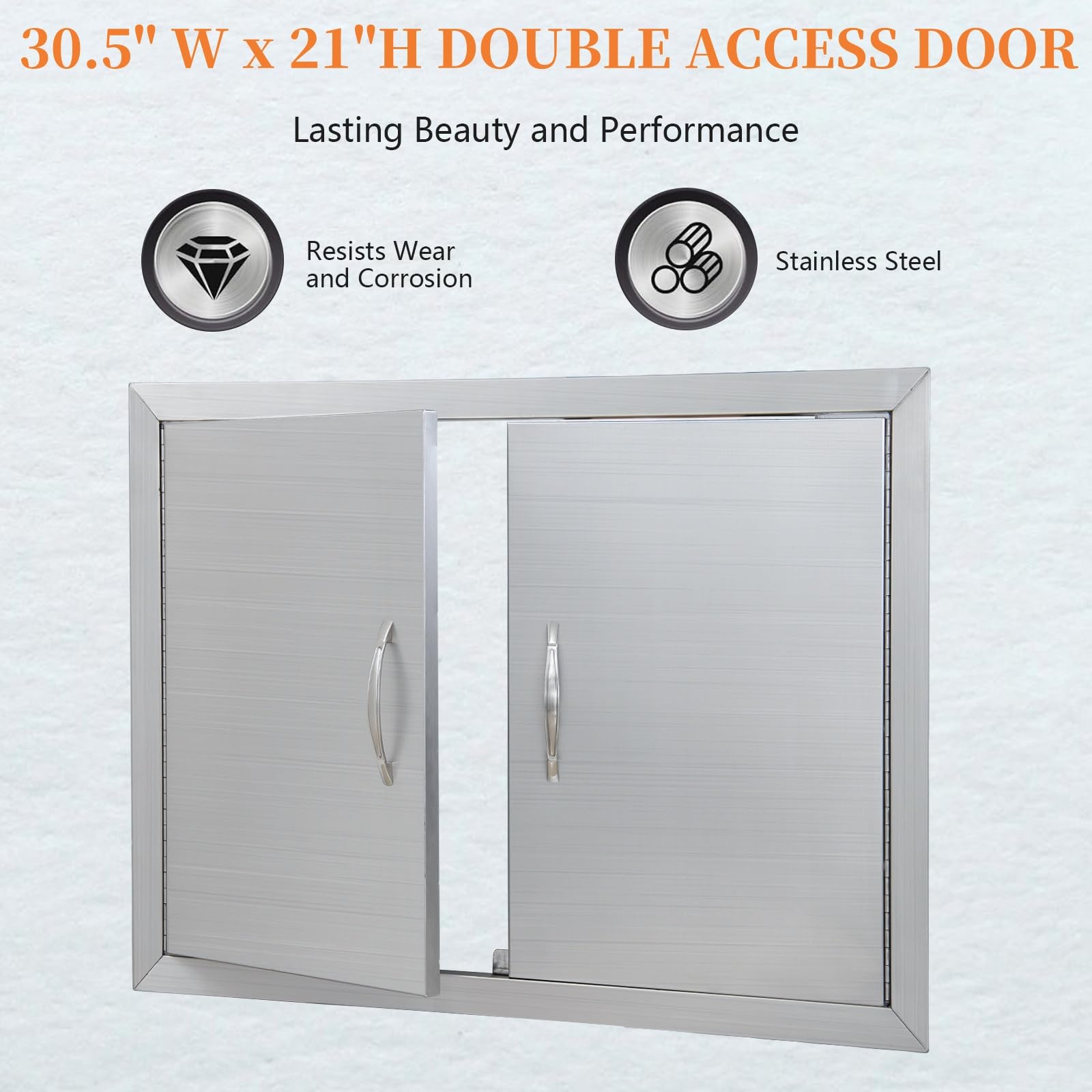 Portes de cuisine extérieure Garvee 30,5 x 21 pouces en acier inoxydable pour barbecue, fermeture magnétique double accès, pour barbecue de jardin