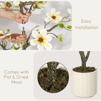 Garvee Plante artificielle de magnolia 150 cm en pot blanc, réaliste et durable, pour maison et bureau