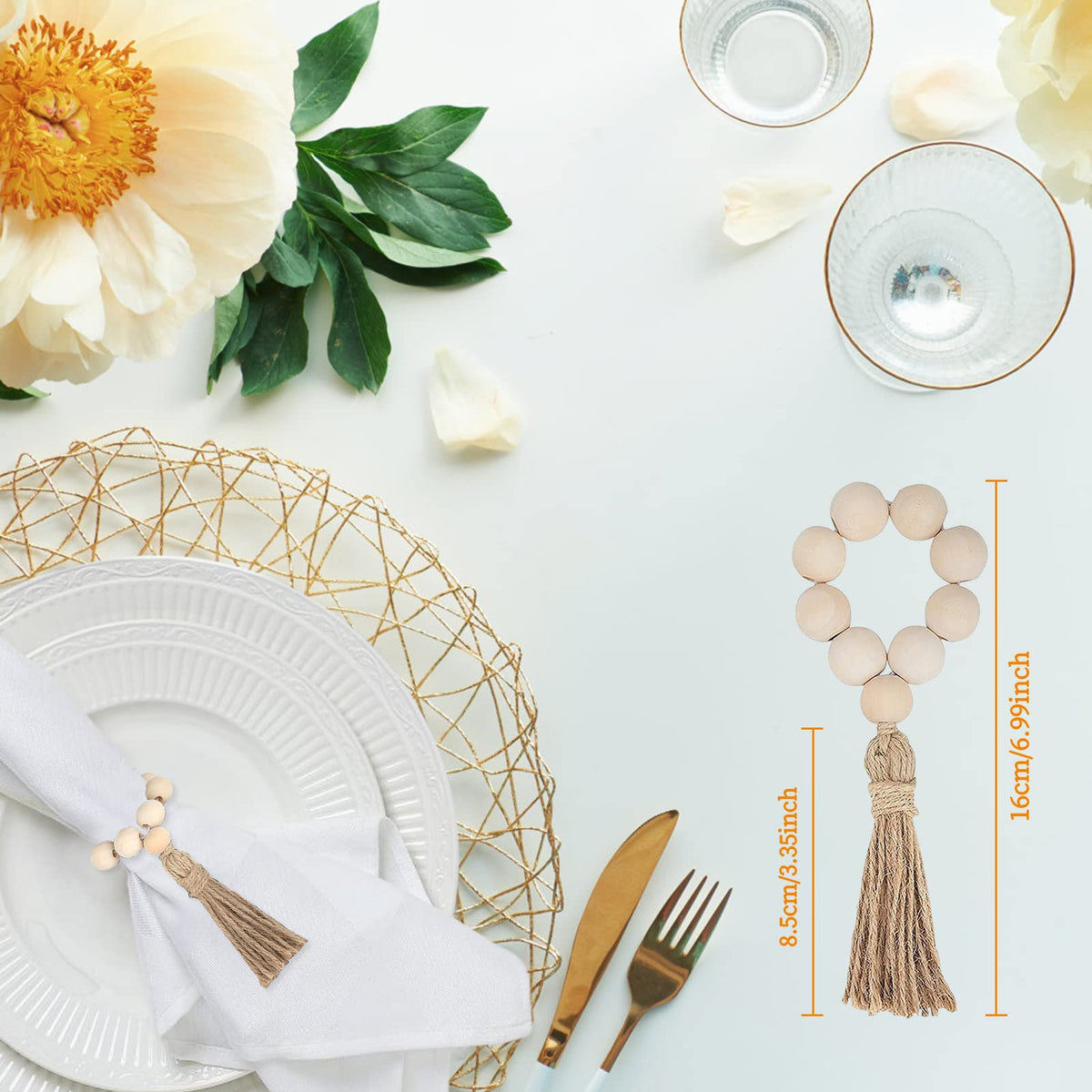 Garvee Serviettes de table rondes en bois avec pompons, jute naturelle pour mariages et fêtes, lot de 12