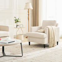 Fauteuil d'appoint Garvee style Mid-Century, revêtu de lin respirant, rembourré de façon moelleuse et doté de pieds en bois massif. Idéal pour le salon et le bureau. Design moderne et polyvalent, couleur beige.