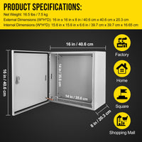 Boîte de distribution électrique extérieure Garvee 16x16x8" IP66 étanche à l'eau et à la poussière, en acier avec plaque de montage et support mural pour l'industrie et la construction, robuste, sûre et polyvalente