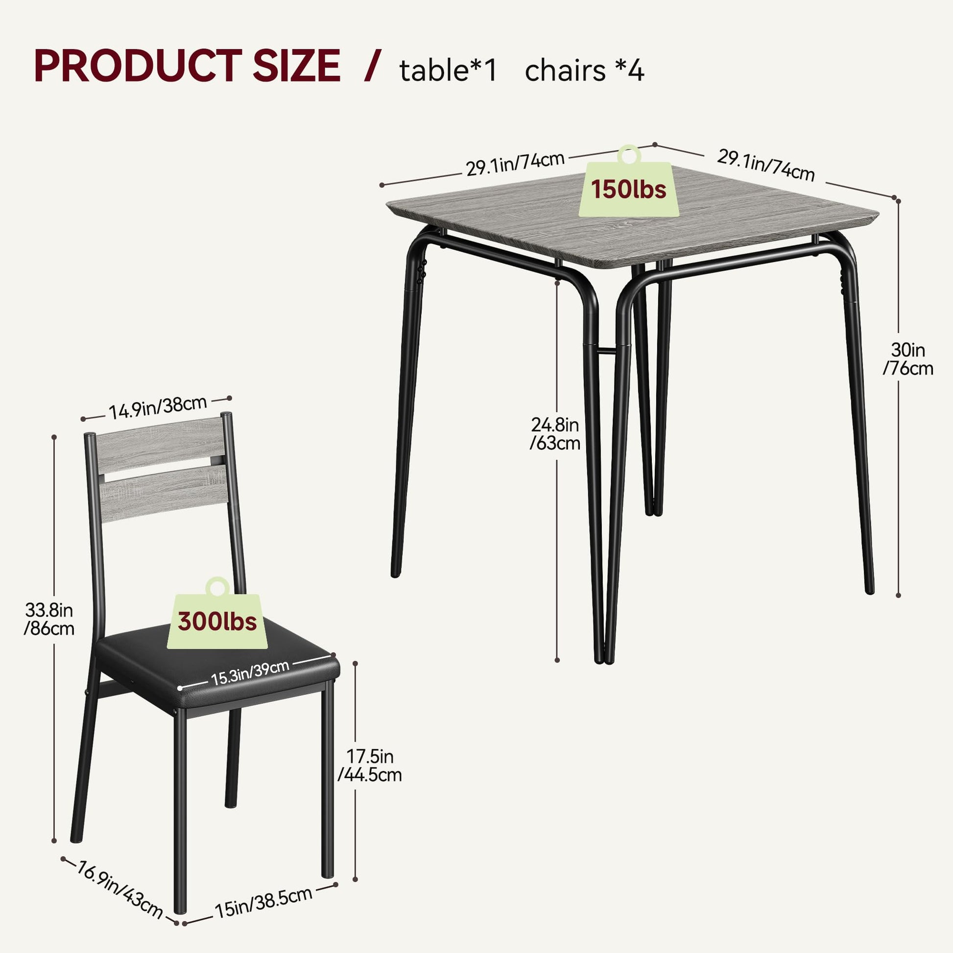 Garvee Ensemble table à manger 2 personnes, gain de place, sièges rembourrés, bois, dossiers ergonomiques, structure métal, idéal maison et bureau à domicile