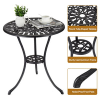 Table bistro d'extérieur ronde Garvee 61 cm (24 po) en fonte avec trou pour parasol de 5 cm (2 po) pour balcon et jardin, noire