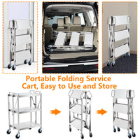 Garvee Chariot de service pliable en acier inoxydable - portable, 3 étagères, avec frein, capacité de charge de 200 kg, argent