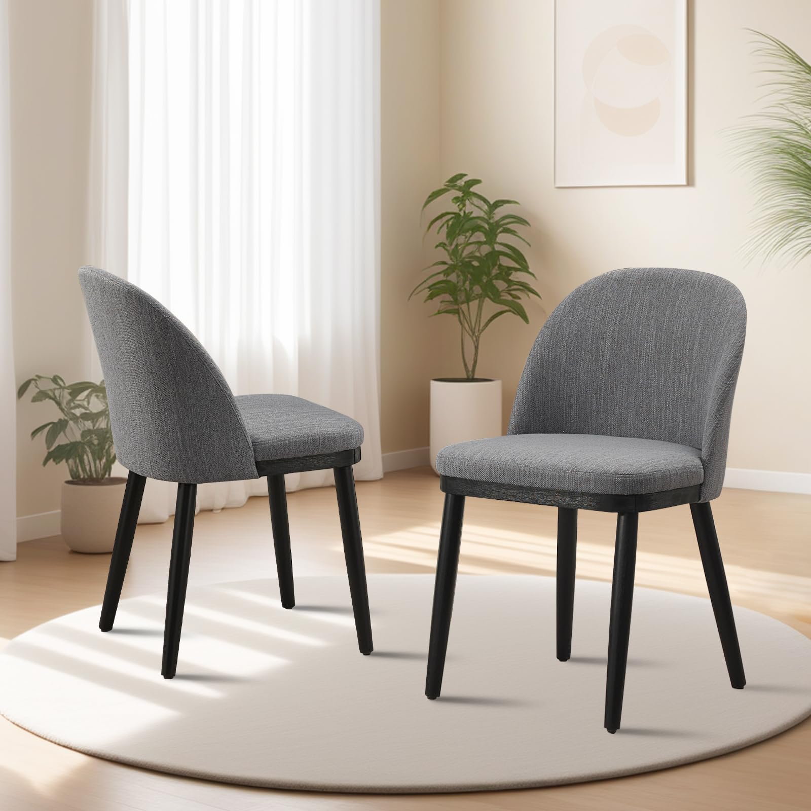 Ensemble de 2 chaises de salle à manger Garvee rembourrées, style moderne, en tissu, avec coussins épais, pieds en bois et dossier incurvé, couleur grise, idéales pour la cuisine, les restaurants et les cafés.