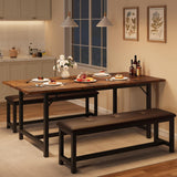 Ensemble table et chaises extensibles Garvee pour 4 à 6 personnes avec protections d'angle et banquettes rembourrées, structure en MDF, piètement en H robuste, gain de place, idéal pour les petites pièces, noir