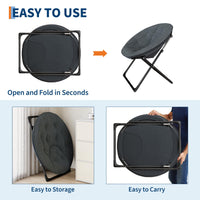 Fauteuil soucoupe pliable Garvee en fausse fourrure avec structure en métal, gris, confortable et portable, idéal pour la chambre et le jardin.