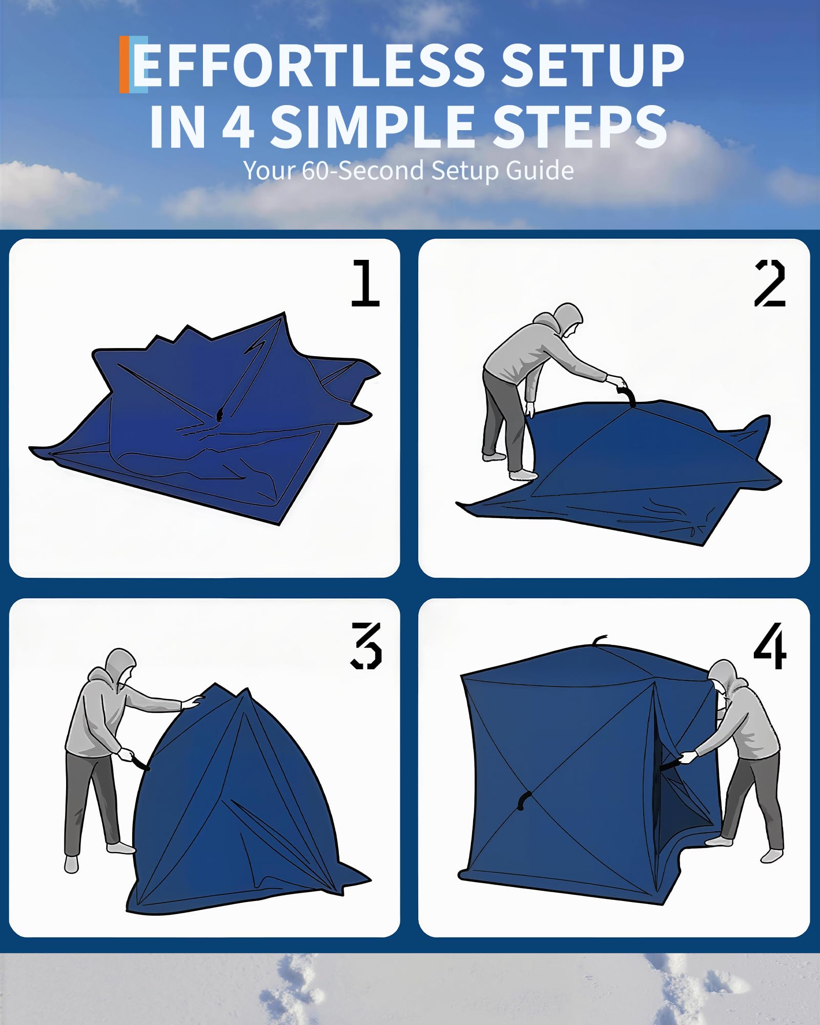 Tente de pêche sur glace Garvee Pop-Up, tissu Oxford 210D, isolée, coupe-vent, pour 6 à 8 personnes, pêche hivernale, avec ancres et cordes