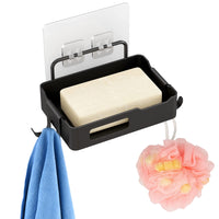 Porte-savon mural Garvee avec crochet, acier inoxydable, étanche et antirouille, pour salle de bain et cuisine, 12,5 x 8,5 x 3 cm, noir
