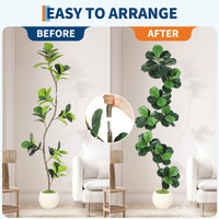 Garvee Ficus lyrata artificiel 213 cm en forme de S, pot blanc, feuilles en soie réalistes et branches ajustables, intérieur et extérieur