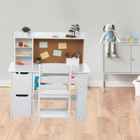 Ensemble bureau et chaise en bois Garvee pour enfants, avec étagère et tableau d'affichage, pour garçons et filles de 3 à 8 ans. Pratique et robuste, idéal pour apprendre et jouer.