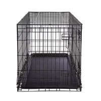 Cage de transport Garvee 122 cm avec tiroir, pliable, en tube d'acier, double porte, portable pour petits animaux, idéale pour les voyages et la maison, 122 x 76 x 81 cm, noire