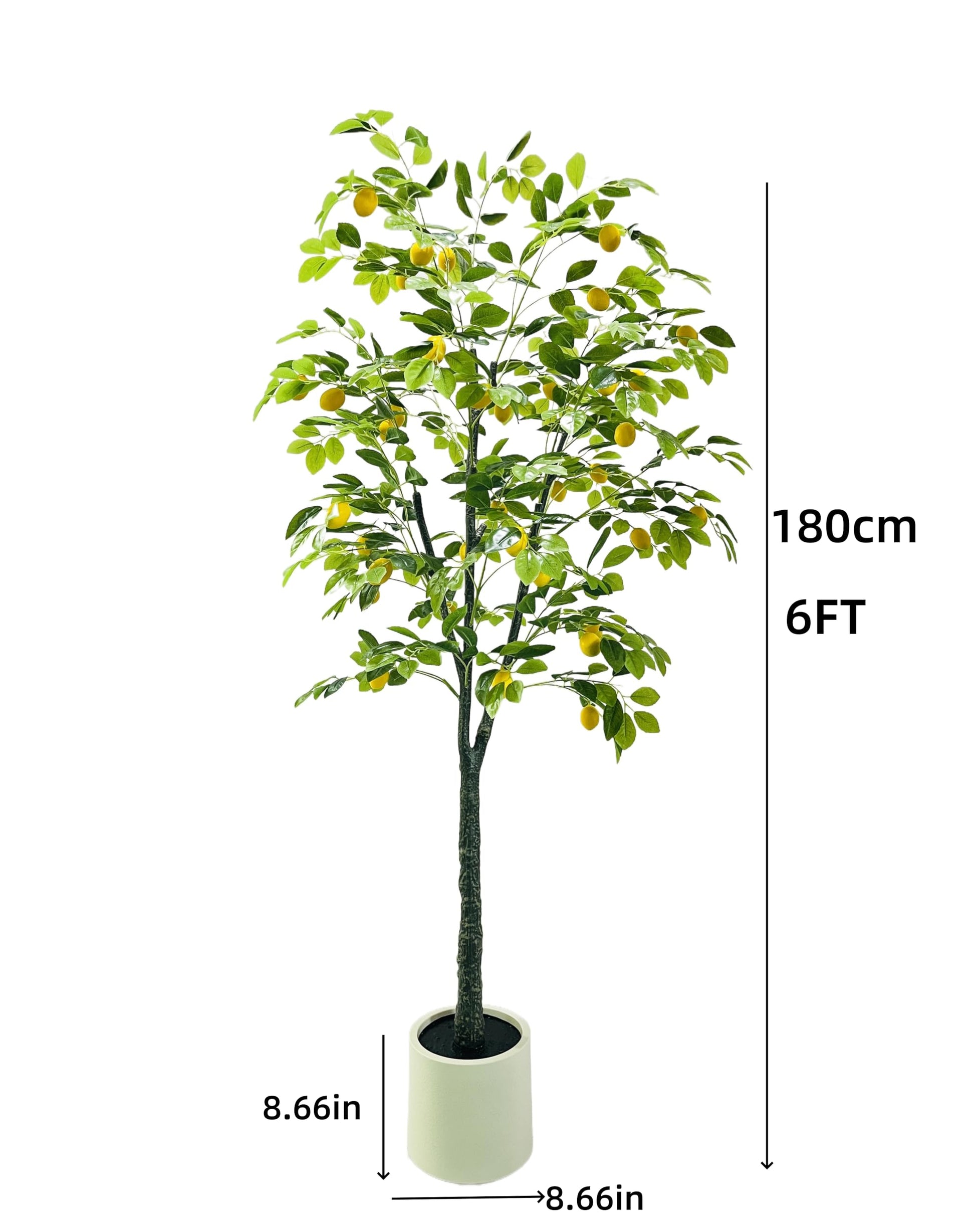 Citronnier artificiel Garvee, 180 cm, en pot blanc, pour balcon, salon ou bureau. Couleurs réalistes : vert et jaune.