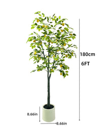 Citronnier artificiel Garvee, 180 cm, en pot blanc, pour balcon, salon ou bureau. Couleurs réalistes : vert et jaune.