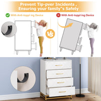Commode Garvee pour chambre à coucher, 4 tiroirs, style moderne, poignées en métal, structure en MDF, blanche, robuste, grand espace de rangement, idéale pour le bureau ou le salon.