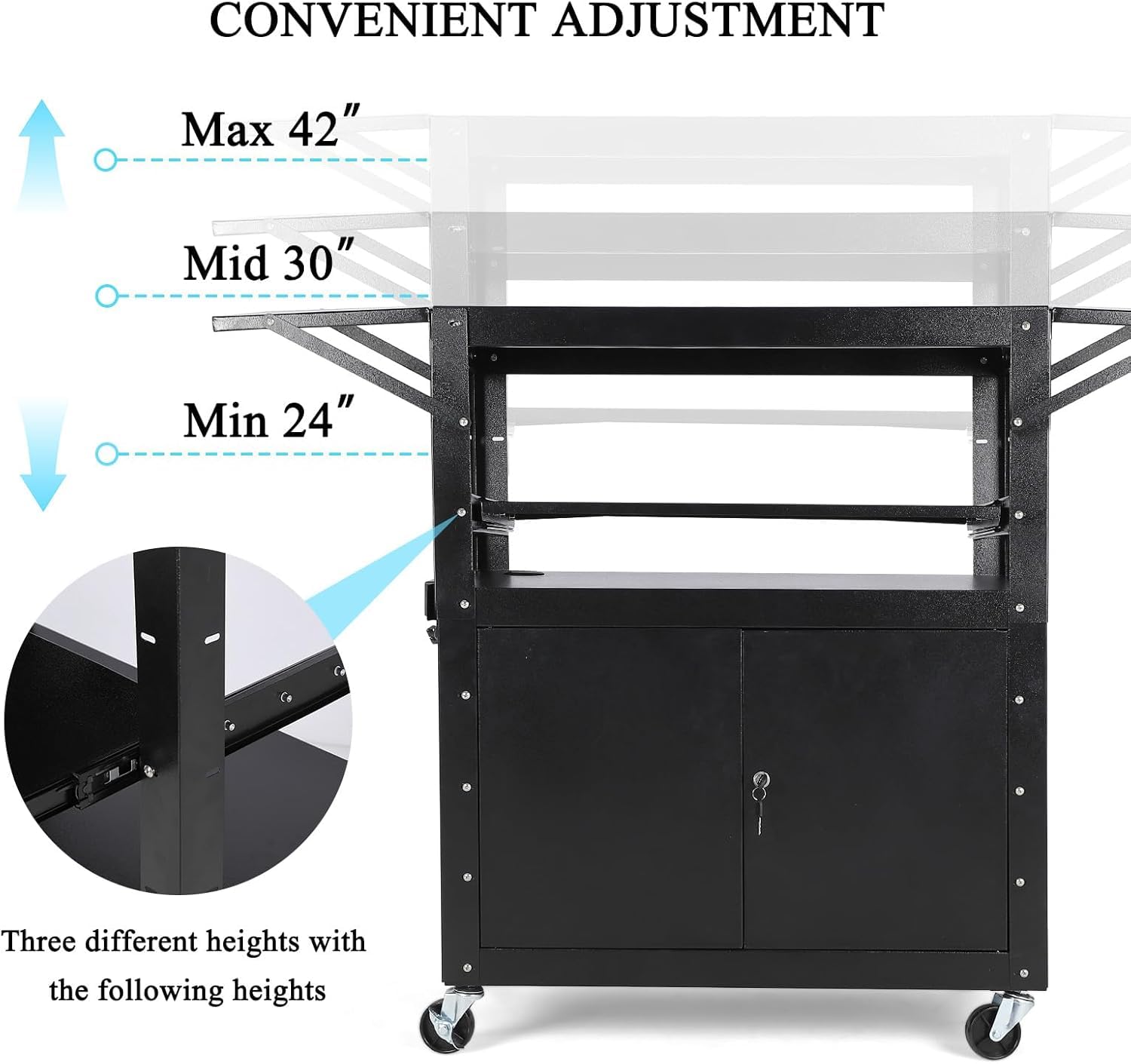 Chariot audiovisuel roulant Garvee avec armoire verrouillable, hauteur réglable, support pour ordinateur portable, acier, poste de travail mobile, espace de rangement, idéal pour les bureaux, noir