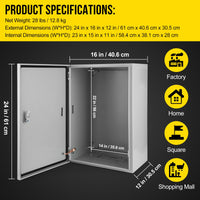 Boîte électrique extérieure Garvee 24x16x12 en acier étanche IP66 avec plaque de montage verrouillable pour usage industriel et domestique