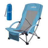 Garvee Chaise de plage légère bleue, assise basse avec porte-gobelet, charge max. 150 kg, idéale pour camping, voyage et activités en extérieur - Bleu