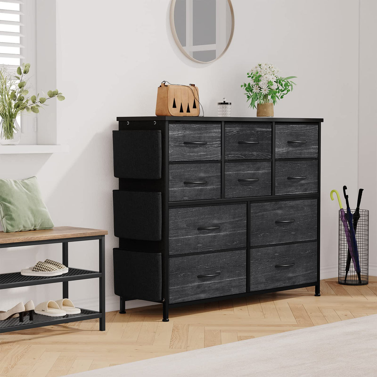 Garvee commode à 10 tiroirs, revêtement en tissu, glissières métalliques, plateau en bois imperméable, idéale pour la chambre et le salon