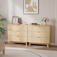 Garvee commode à 3 tiroirs, style mid-century moderne, design cannelé, MDF et bois massif, système anti-basculement, chambre, salon, 80 cm l × 79 cm h