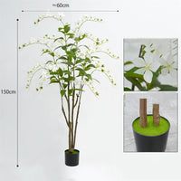 Jasmin artificiel Garvee de 1,5 m, feuillage pleureur, aspect soie blanc réaliste, avec pot, idéal pour le salon ou le bureau.