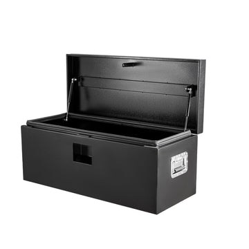 Garvee Coffre à Outils en Acier pour Camion, Couvercle Rainuré avec Double Vérin Hydraulique, 38 × 38 × 91 cm, pour Pick-up et Remorque, Noir