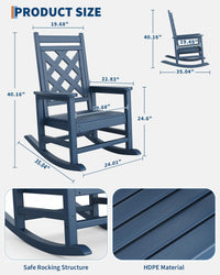Fauteuil à bascule d'extérieur Garvee en PEHD résistant aux intempéries avec revêtement imitation bois, ergonomique, bleu marine, pour terrasse et jardin, capacité de charge de 172 kg