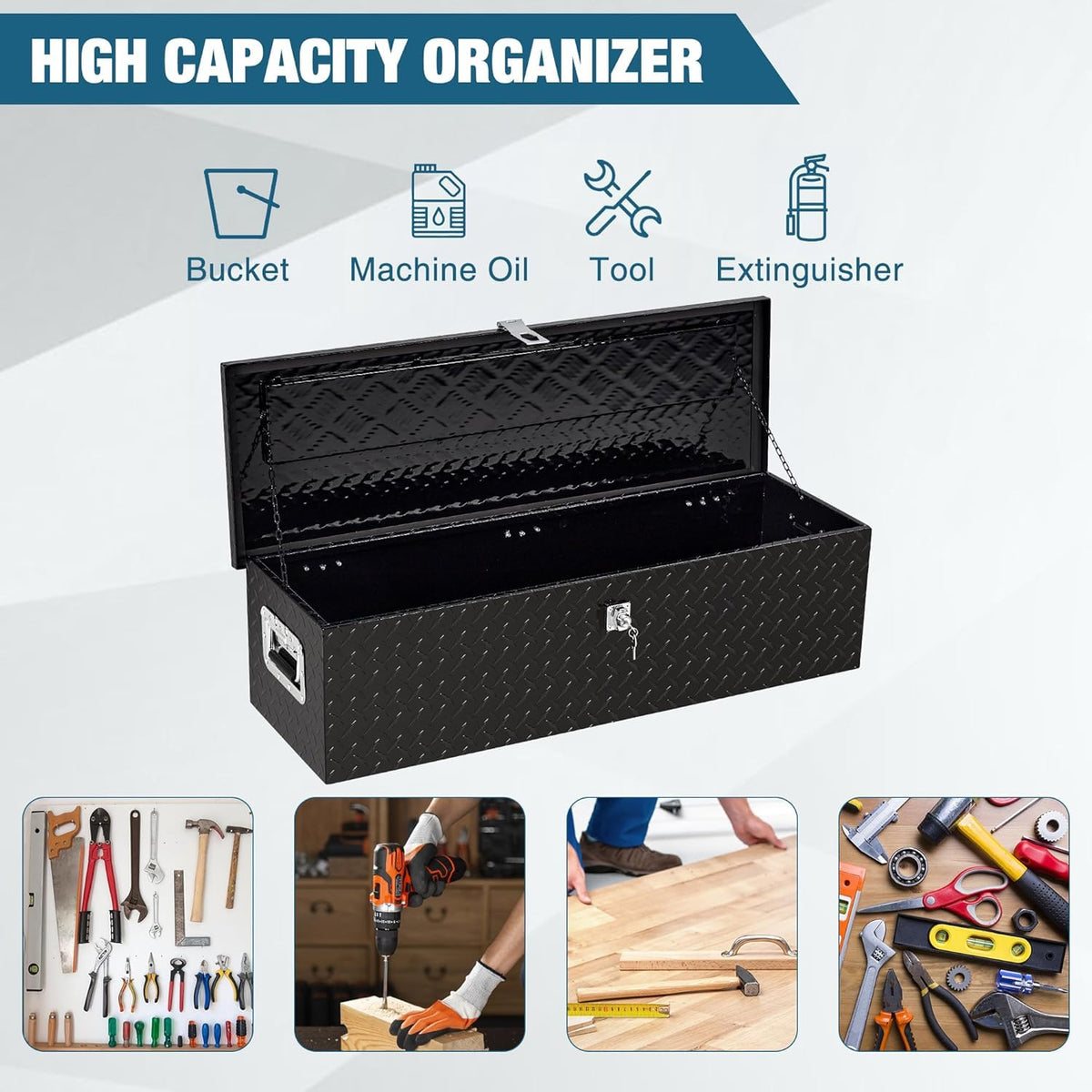 Garvee Coffre à Outils Aluminium 99 cm, Rangement Verrouillable Sous Siège, Étanche et Antirouille, Poignée Latérale, pour Pickup, SUV et Fourgon