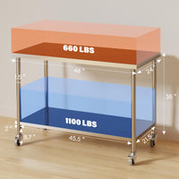 Table de travail Garvee en acier inoxydable – 122 × 61 × 89 cm, étagère réglable en hauteur, roulettes pivotantes à 360°, certifiée NSF