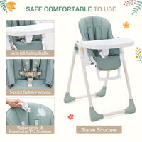 Chaise haute pliable Garvee verte pour bébé – Hauteur réglable avec harnais 5 points et double tablette pour bébés jusqu'à 22,5 kg