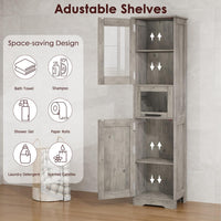 Meuble de salle de bain haut et étroit Garvee avec étagère réglable pour petits espaces, 170 cm, MDF, design moderne, portes vitrées, blanc