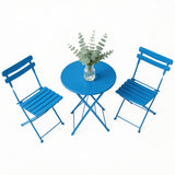 Garvee Ensemble Bistro Pliable 3 Pièces, Table Ronde + 2 Chaises, Métal tous temps, Bleu, Compact et Facile à Ranger Pour Balcon et Jardin - Bleu