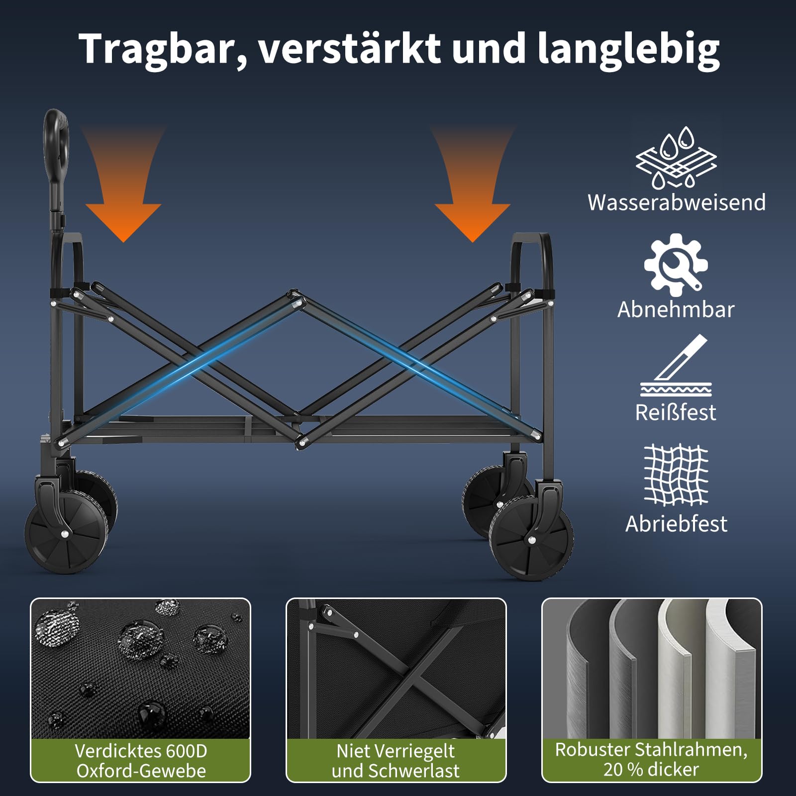 Garvee Chariot de Plage Pliable Tout-Terrain, Roues Larges et Grande Capacité, pour Camping, Pêche, Jardin et Charges Lourdes