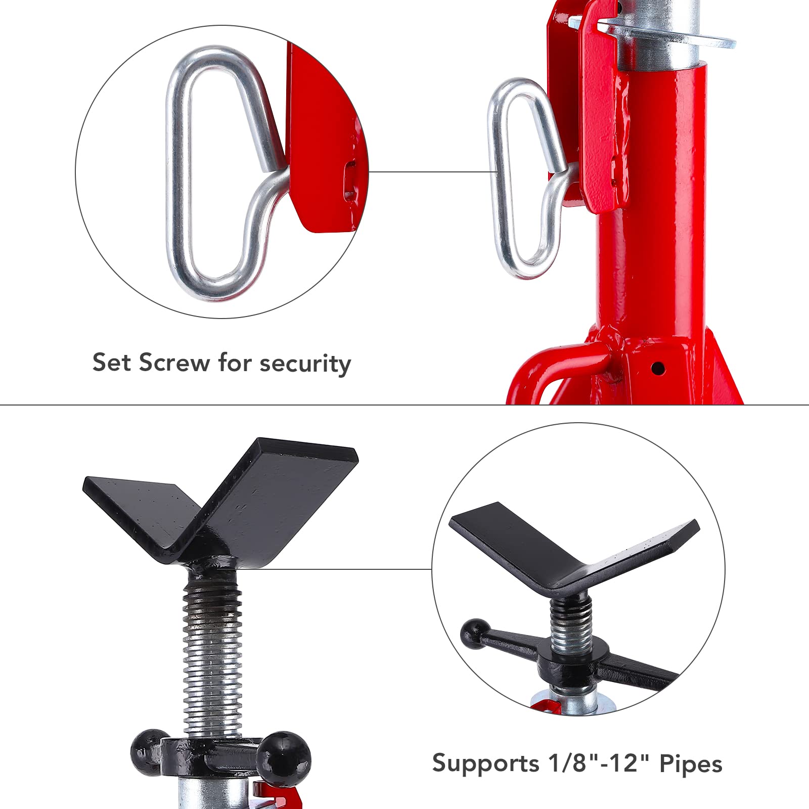 Cric à tête en V GARVEE, capacité de 3 à 30 cm, hauteur réglable de 71 à 132 cm, capacité de levage de 1134 kg, acier au carbone robuste, pliable, portable, cric en acier pour atelier