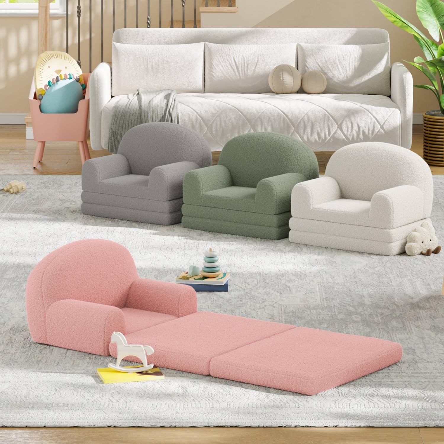 Fauteuil-canapé Garvee pour enfants, 2 en 1, pliable, en tissu polaire doux et confortable, gris, pour salle de jeux ou chambre.
