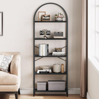 Garvee Étagère à 5 niveaux avec structure en métal, grande étagère ouverte, étagères arquées, noire pour salon et bureau