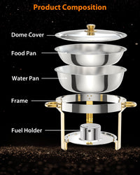 Ensemble de 4 plateaux chauffants Garvee pour buffet, 5 L, en acier inoxydable, avec supports de couvercle, idéal pour les fêtes, mariages et événements, couleur or.