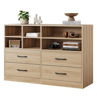 Garvee commode à 4 tiroirs avec 6 compartiments ouverts, étagères réglables, MDF, meuble TV moderne pour la chambre et le salon, chêne, 120 cm (L) × 81 cm (H)