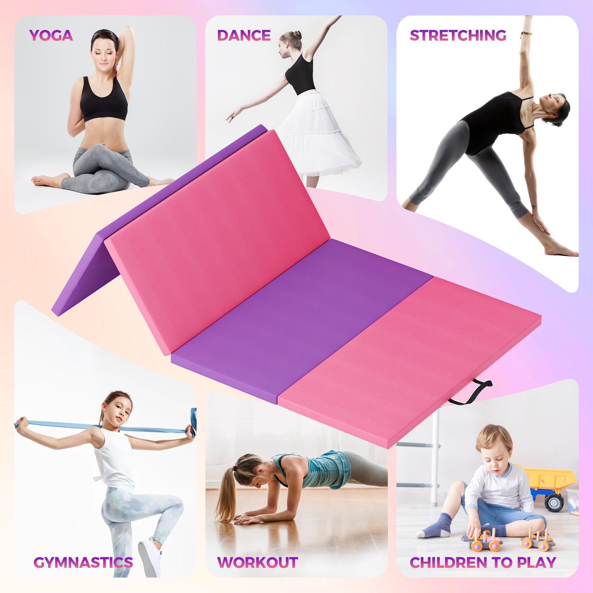 Tapis de gymnastique pliable Garvee 5 cm en mousse EPE, revêtement antidérapant en cuir PU, portable, pour le yoga et les arts martiaux, multicolore