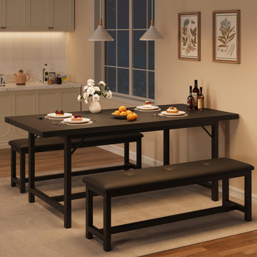 Ensemble table et chaises extensibles Garvee pour 4 à 6 personnes, 160 cm, bois, noir rétro, gain de place, stable, facile à assembler
