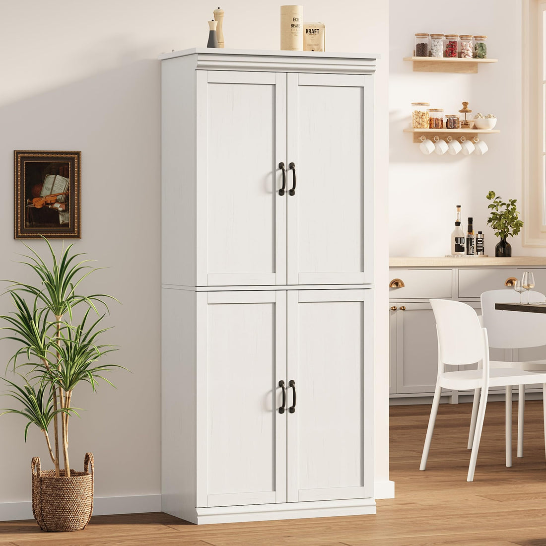 Armoire de rangement Garvee Pantry 70" avec portes et étagères réglables pour la cuisine et le salon, en MDF P2, robuste, anti-basculement, teinte bois neutre