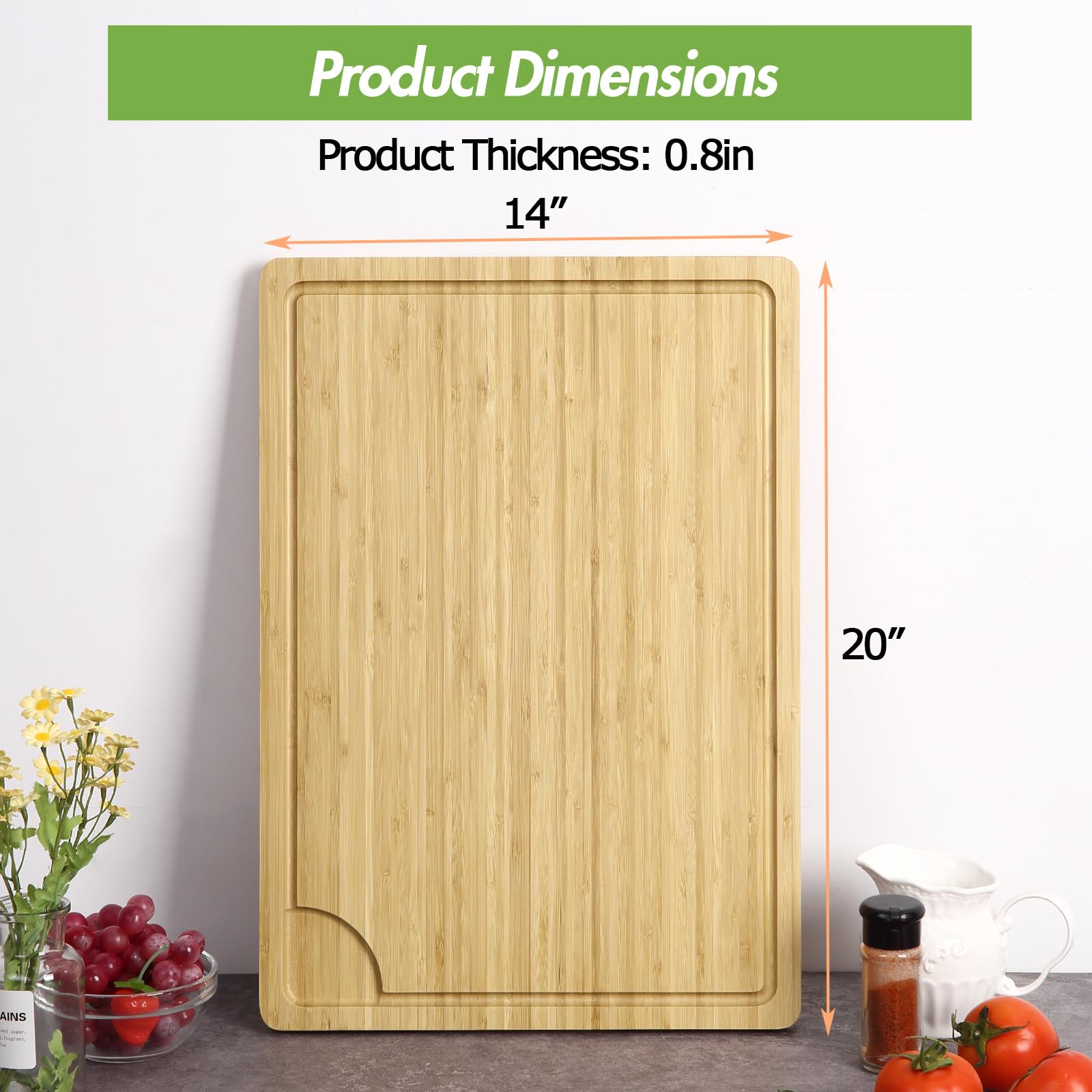 Garvee Planche à découper en bambou robuste avec bac à jus et poignée, 51×36cm (50,8×35,6cm), bois naturel